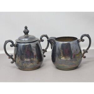 Vintage William Rogers Spring Flower 2032 Silver-Plated Creamer & Sugar Bowl Set